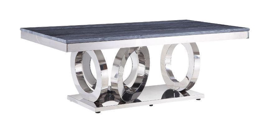 Zasir - Coffee Table - Gray Printed Faux Marble & Mirrored Silver Finish