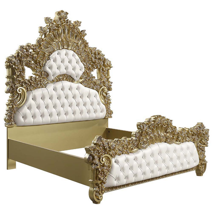 Bernadette - Eastern King Bed - White PU & Gold Finish