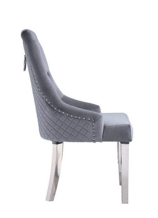 Satinka - Side Chair (Set of 2) - Gray Fabric & Mirrored Silver Finish