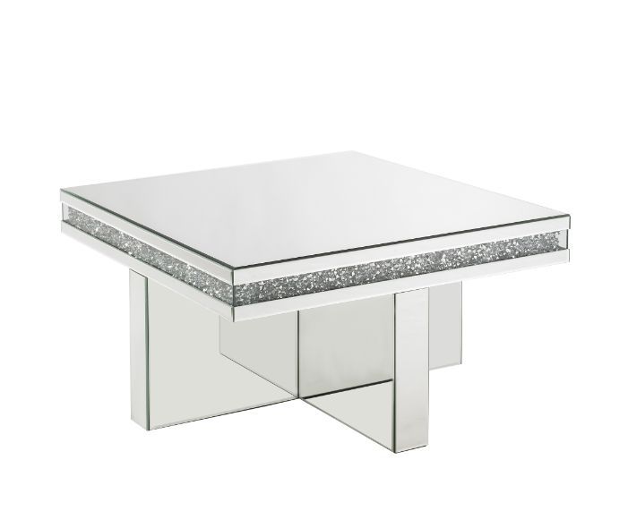 Noralie - Coffee Table - Mirrored & Faux Diamonds - Wood - 18"