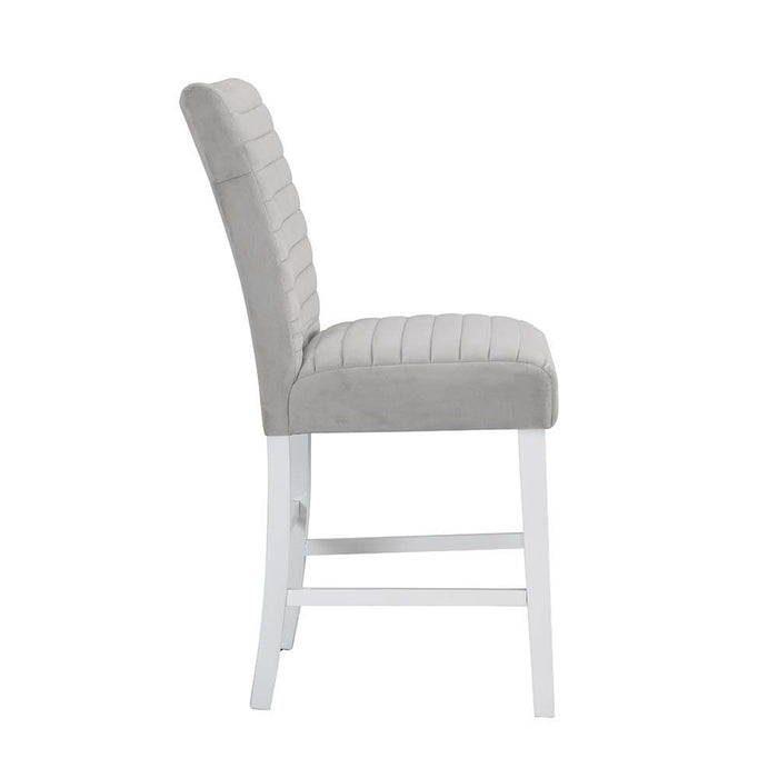 Elizaveta - Counter Height Chair (Set of 2) - Gray Velvet, Faux Crystal Diamonds &White High Gloss Finish