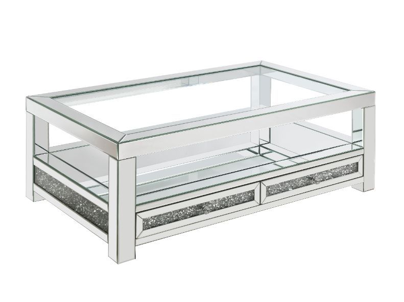 Noralie - Coffee Table With 2 Drawers - Mirrored & Faux Diamonds - 18"
