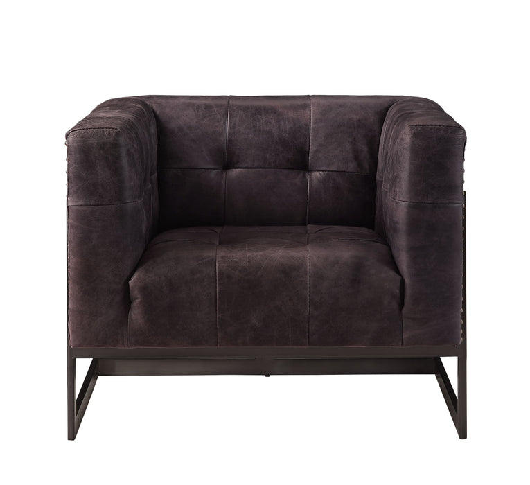 Sagat - Accent Chair - Antique Ebony Top Grain Leather & Rustic Oak
