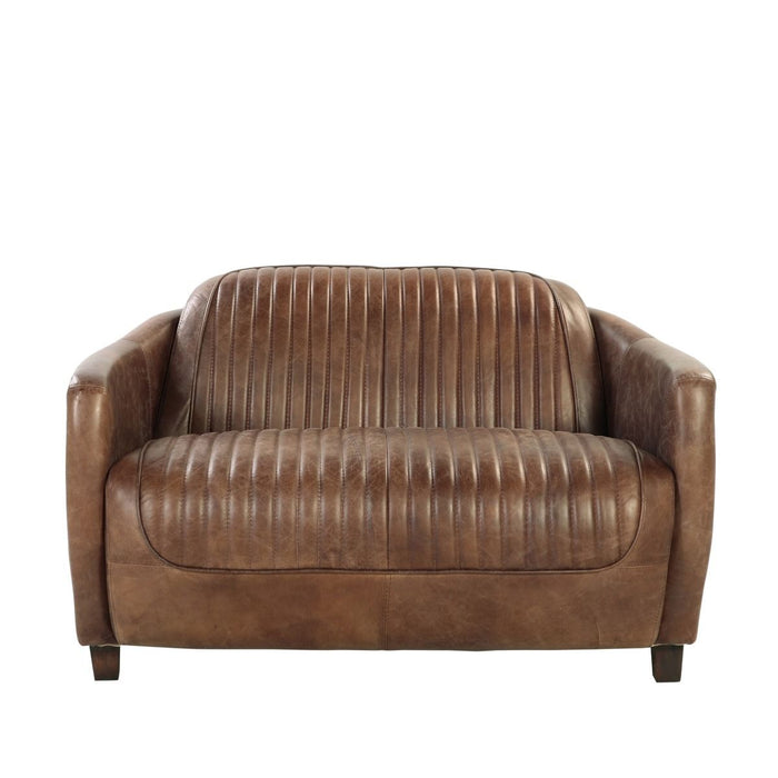 Brancaster - Loveseat - Retro Brown Top Grain Leather & Aluminum